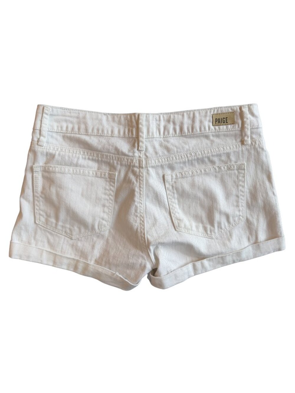 PAIGE White Denim Shorts Size 26 Mid-Rise Cuffed - Picture 3 of 4